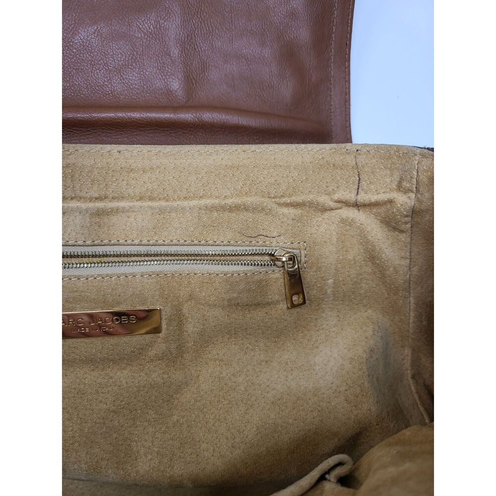 Marc Jacobs Brown Leather Satchel Bag Push Lock Top Handle Made in Italy - Picture 12 of 12